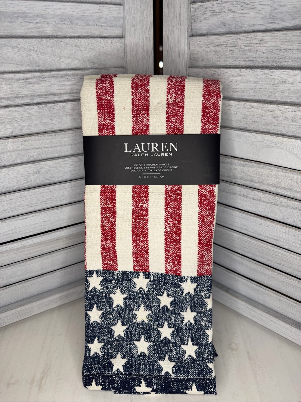 Lauren Ralph Lauren Red White Blue Patriotic Stripe & Star 2 Kitchen Towels
